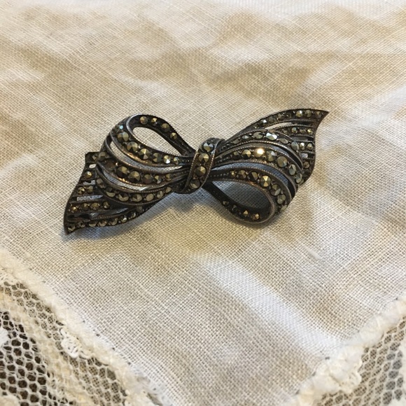 Antique Silver Marquisette Bow Pin - Picture 6 of 7